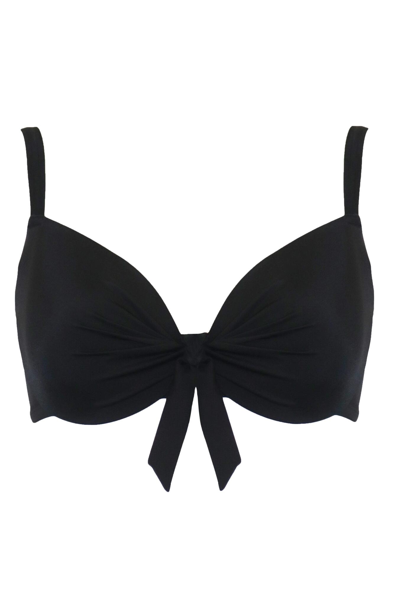 Madrid Lightly Padded Underwired Front Tie Bikini Top In Black Pour Moi