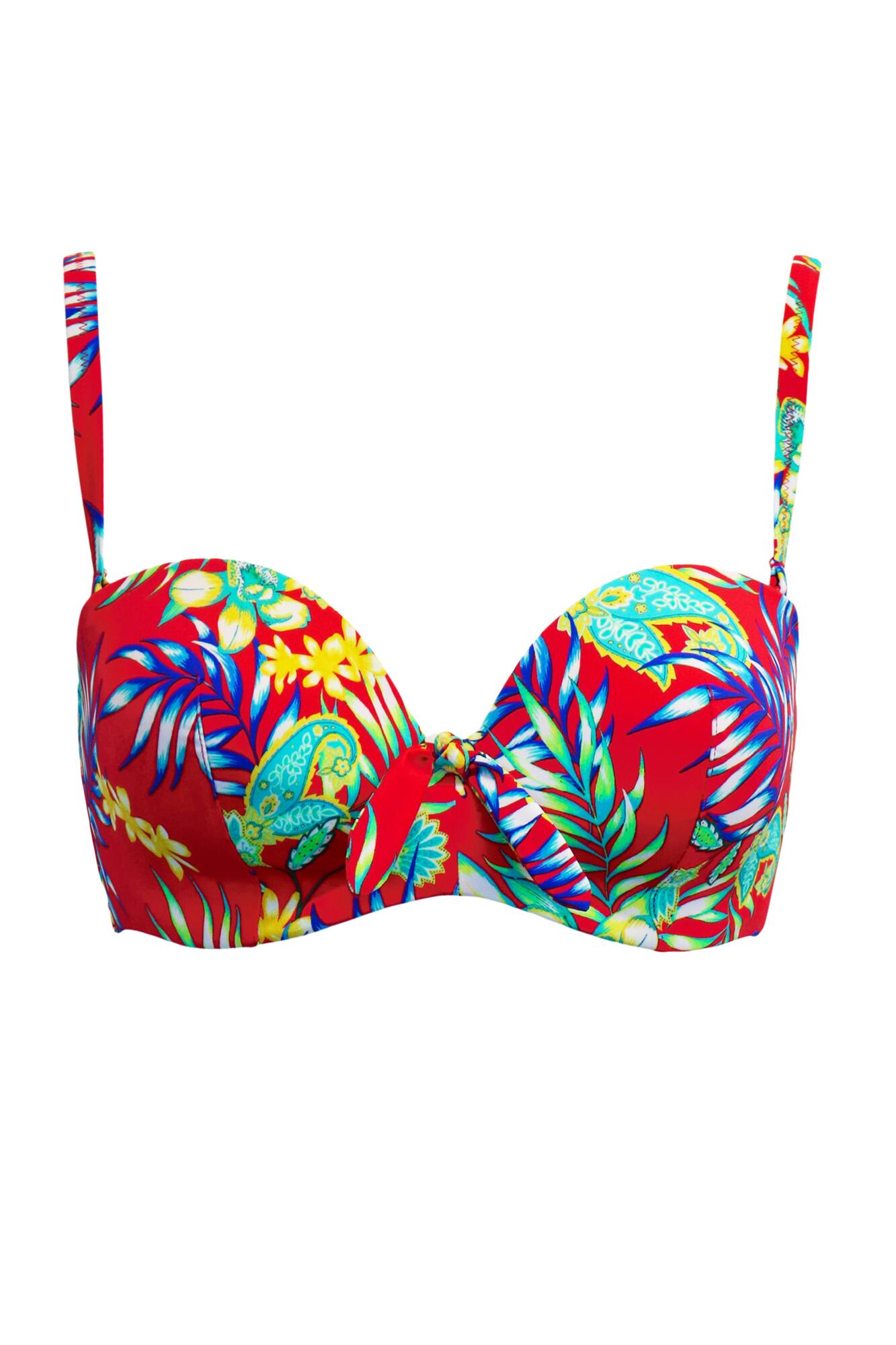 Heatwave Strapless Lightly Padded Bikini Top In Red Floral Pour Moi