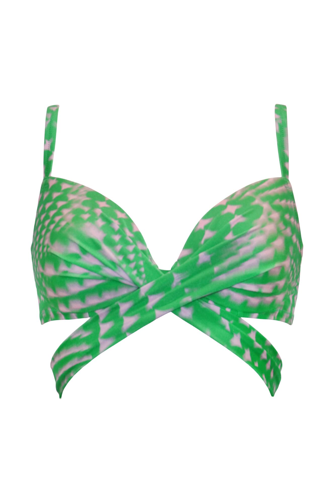 Portofino Underwired Lightly Padded Tie Wrap Bikini Top In Green Pink