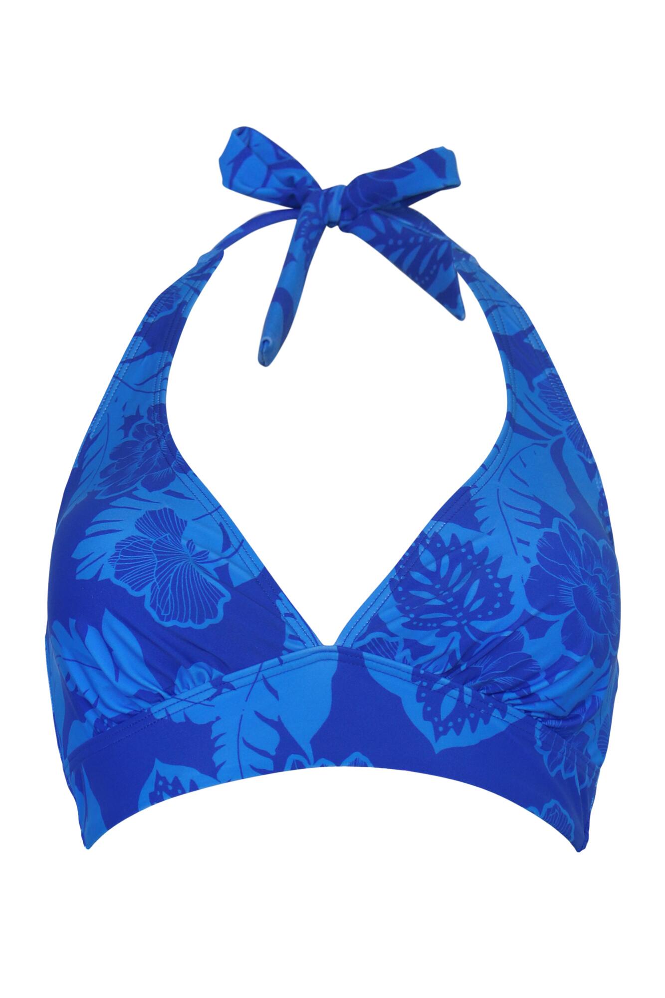 Maui Non Wired Longline Removable Cup Halter Bikini Top In Blue