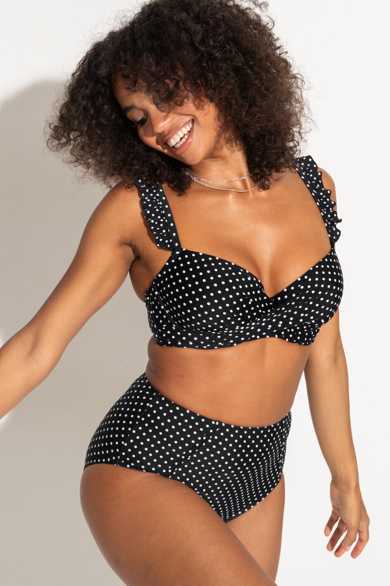 Sicily Lightly Padded Underwired Twist Front Bikini Top In Black White