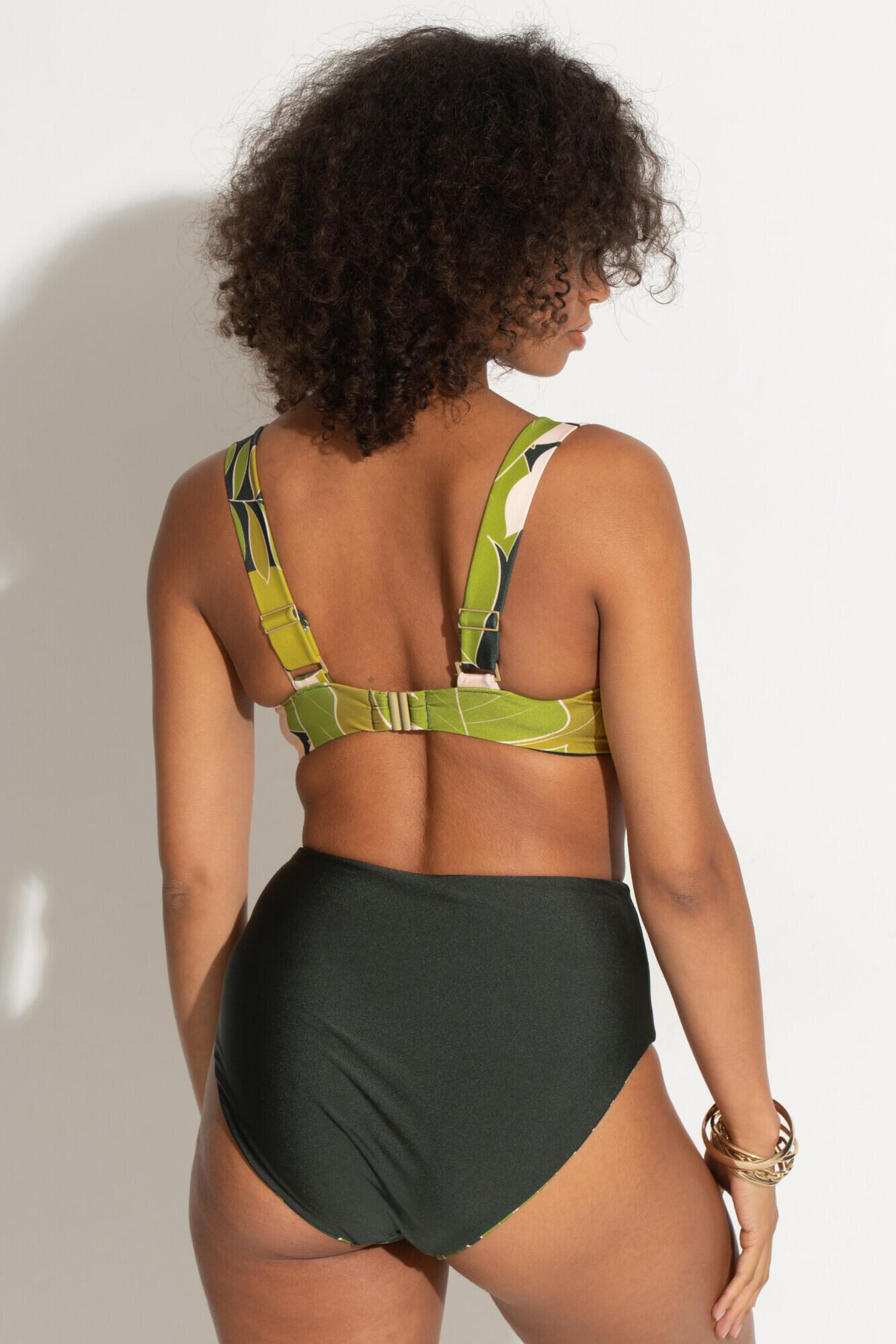 Dolce Vita High Waist Reversible Bikini Brief In Green Tropical Pour Moi