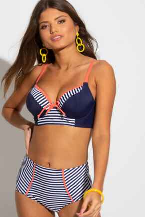 Sea Breeze High Waisted Control Brief - Navy/Coral