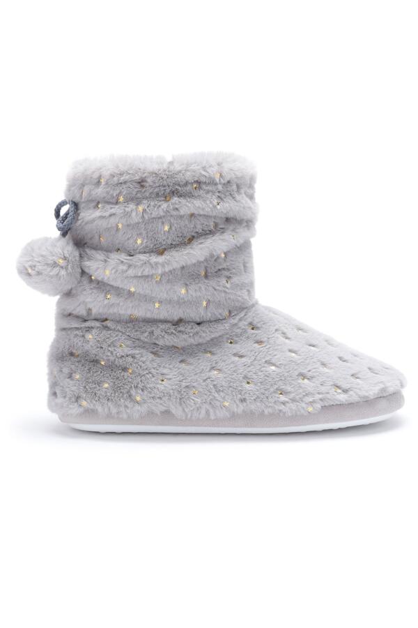 Metallic Star Print Fluffy Bootie Slipper