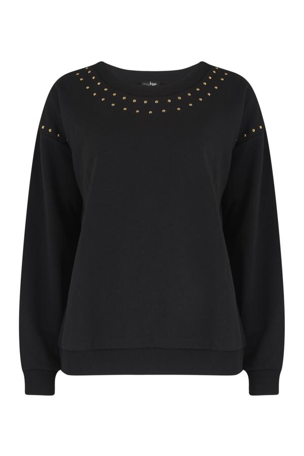 Stud Embellished Fleeceback Sweatshirt