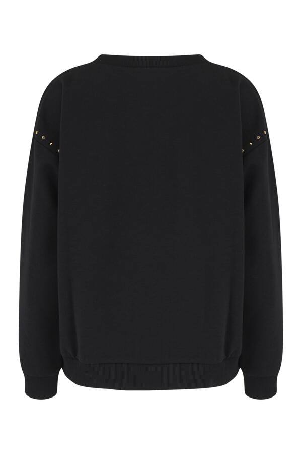 Stud Embellished Fleeceback Sweatshirt