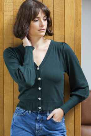 Ecovero Pearl Button Cropped Cardigan - Green
