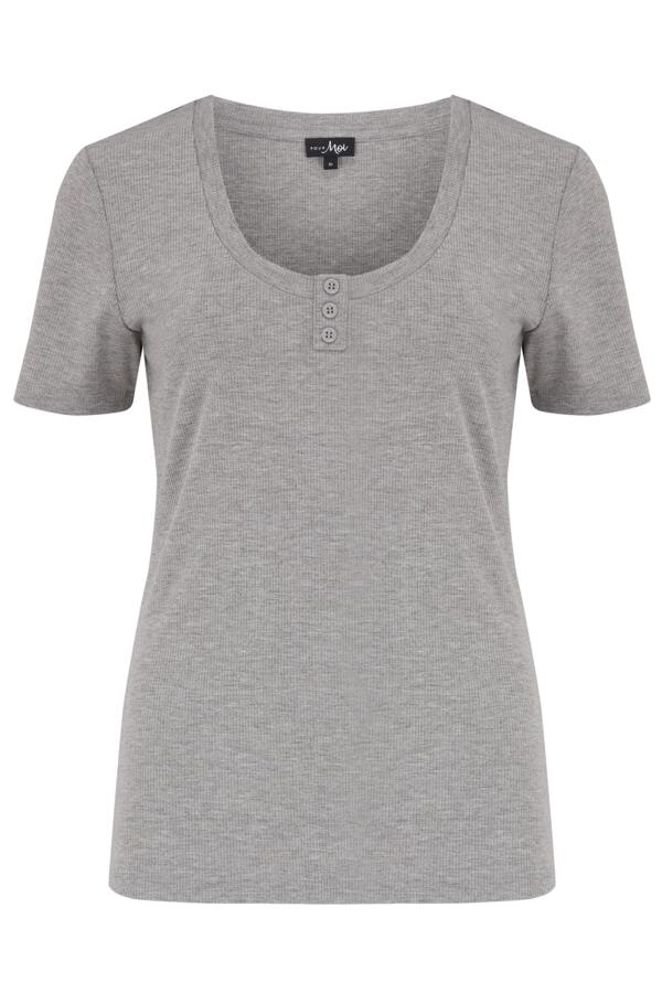 Isla Button Front Henley Rib Jersey T-Shirt