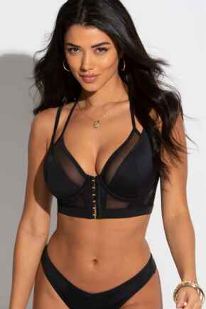 Space Double Strap Front Fastening Underwired Top - Black
