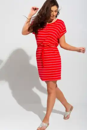 Jersey T-Shirt Beach Dress - Red/White