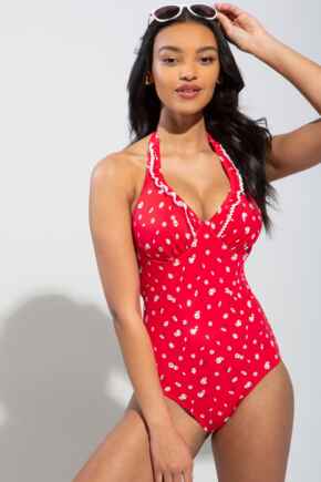 Sunset Beach Underwired Swimsuit - Red/White