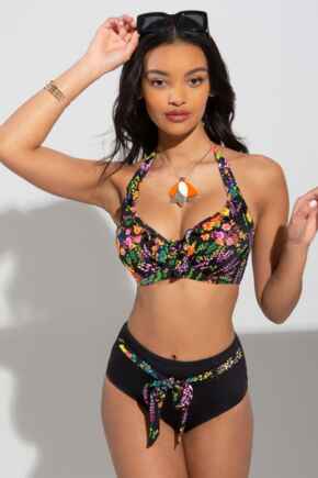 Hot Spots Belted High Waisted Control Brief - Black Floral