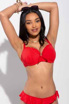Splash Frill Padded Underwired Top - Red