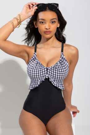 Checkers Frill Control Swimsuit - Black/White