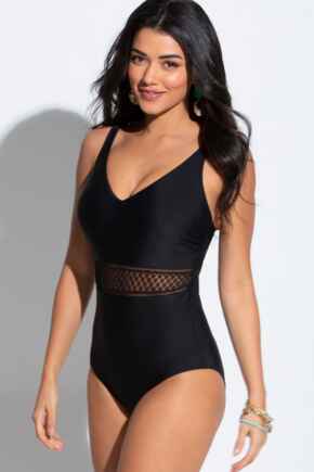 Sahara Crochet Waist Control Swimsuit  - Black