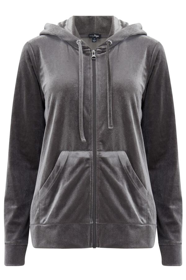 Velour Zip Through Hoodie