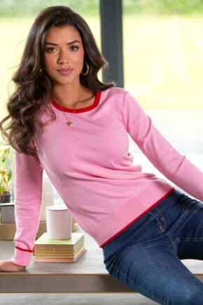 Rosie Colourblock Ecovero™ Knit Jumper - Pink/Red