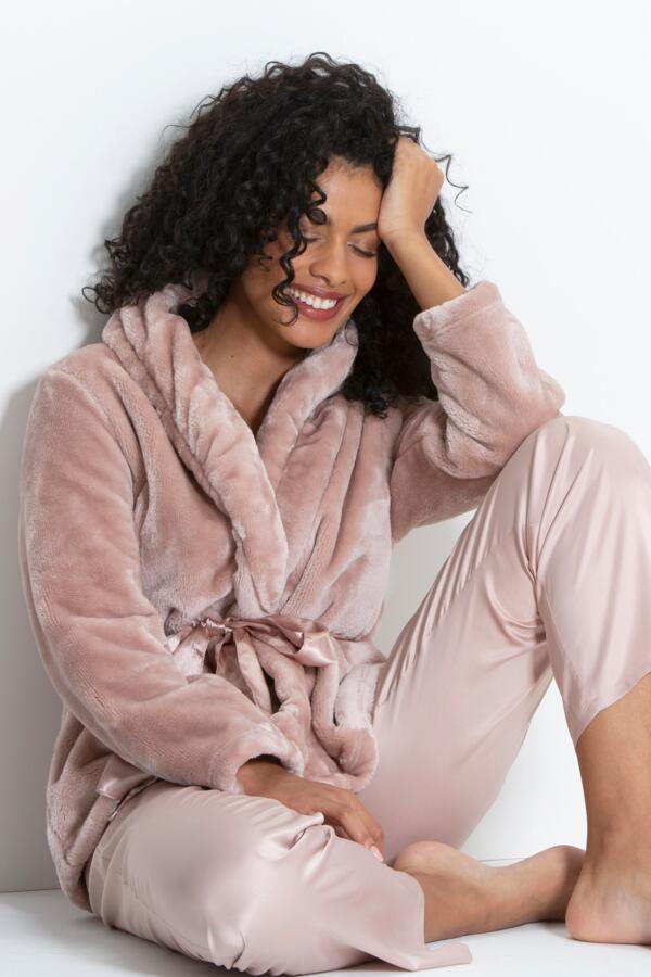 Satin Trim Dressing Gown Jacket - Mink