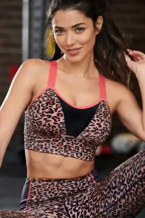 Energy Pulse Longline Underwired Lightly Padded Sports Bra - Leopard/ Coral