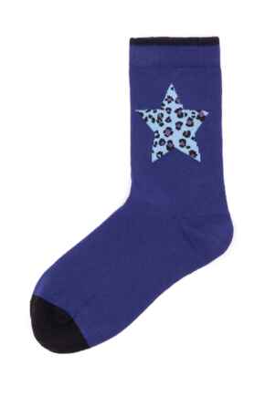 Pippa Leopard Star Sock - Cobalt