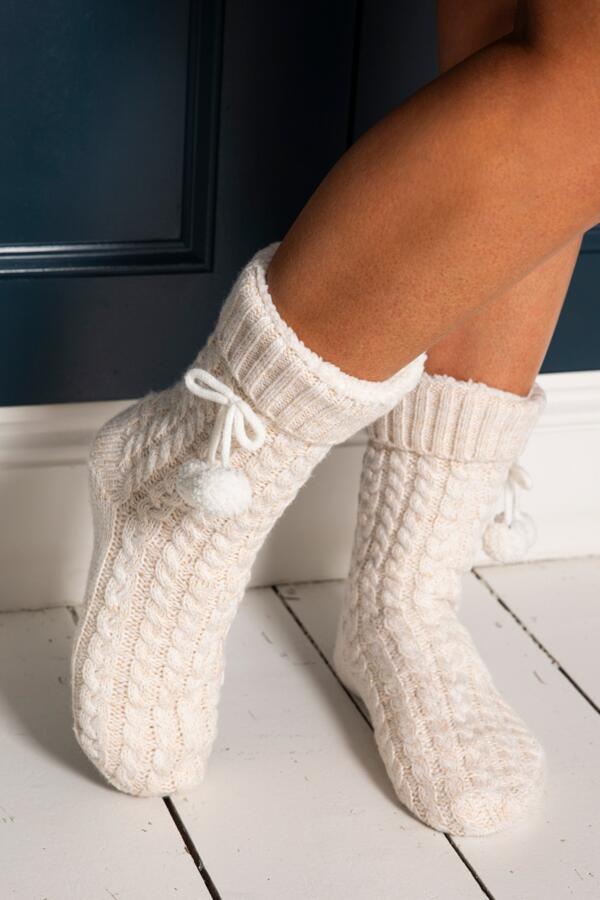 Cosy Cable Lined Knit Slipper Sock