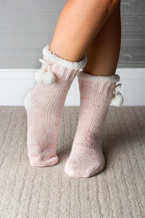 Sequin Chunky Knit Cosy Lined Slipper Sock