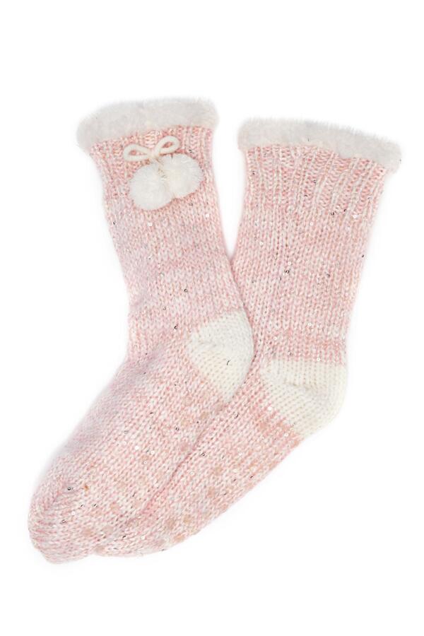 Sequin Chunky Knit Cosy Lined Slipper Sock