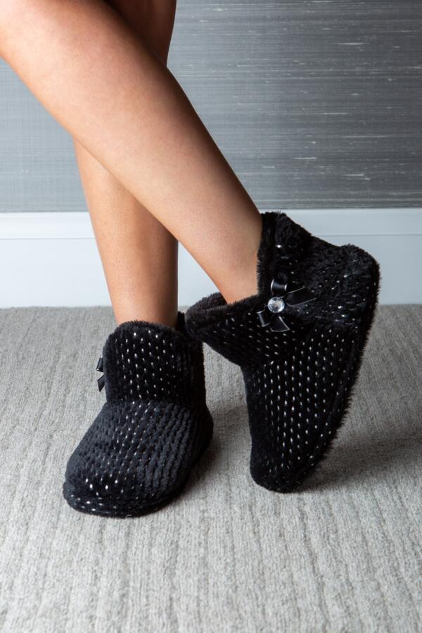 Diamante Trim Faux Fur Bootie Slipper