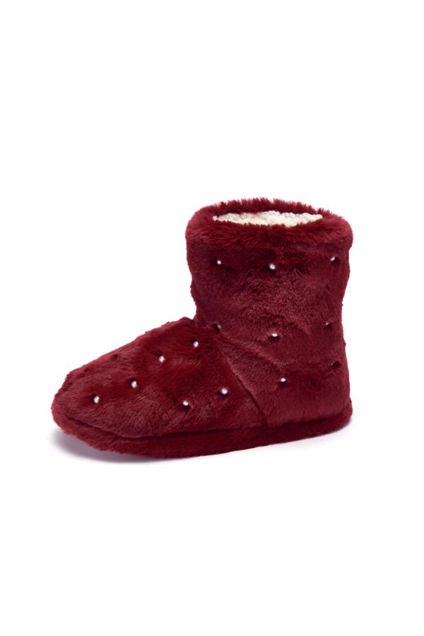 Pearl Trim Faux Fur Bootie Slipper