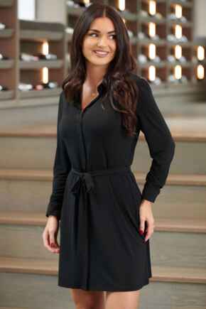 Bailey Slinky Recycled Jersey Mini Shirt Dress  - Black