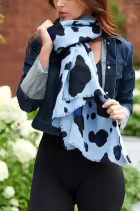 Oversized Printed Supersoft Scarf  - Powder Blue/Navy