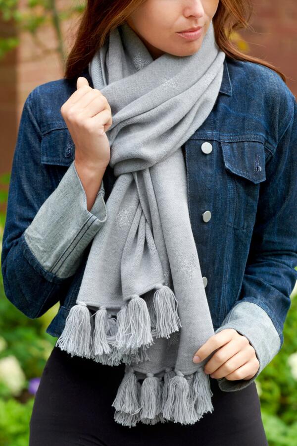 Supersoft Sparkle Star Fringe Scarf - Grey