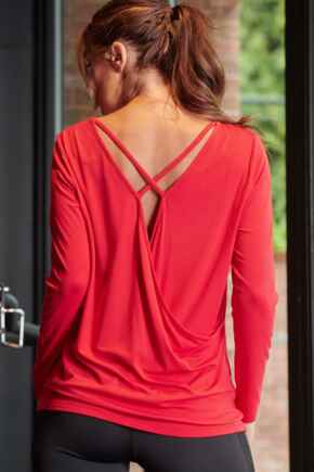 Cross Back Jersey Yoga Top - Red