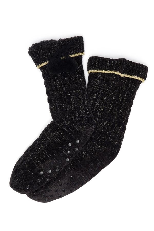 Chenille Sequin Lined Slipper Sock