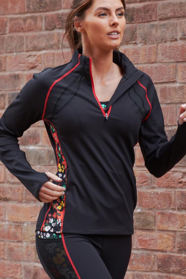 Energy Long Sleeved Half Zip Printed Running Top - Black Ditsy