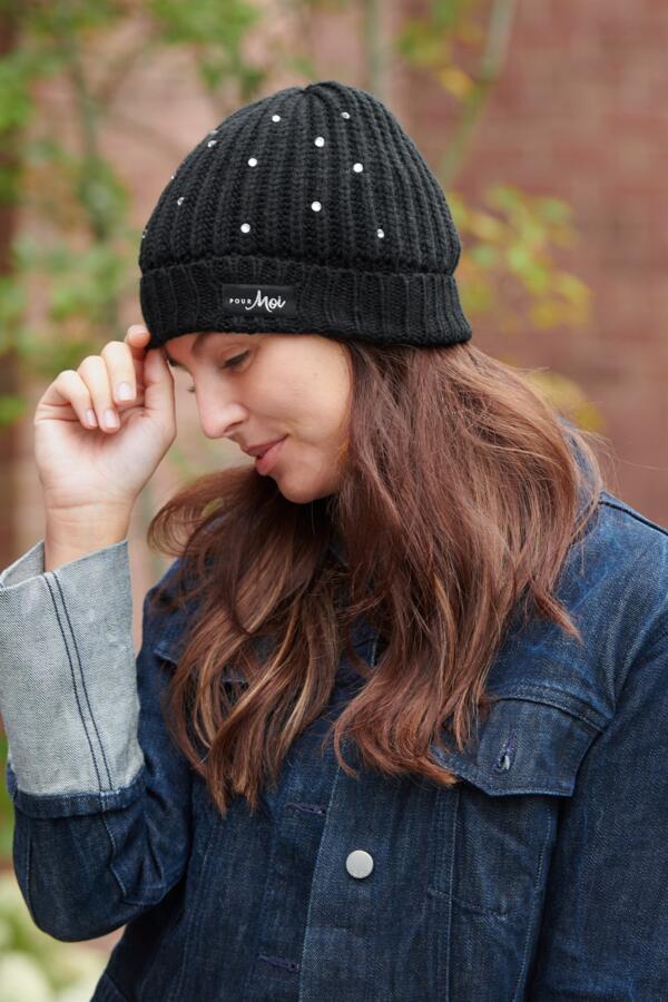 Diamante Logo Ribbed Beanie Hat