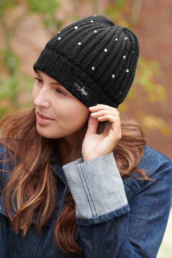 Diamante Logo Ribbed Beanie Hat