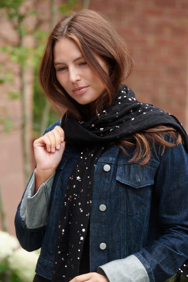 Viscose Lightweight Foil Star Print Scarf