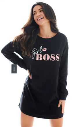 Girl Boss Cotton Jersey Sleep Tee  - Black