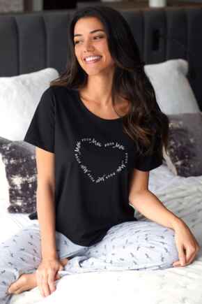 Pour Moi Logo Print Cotton Jersey Pyjama Set  - Black/Grey