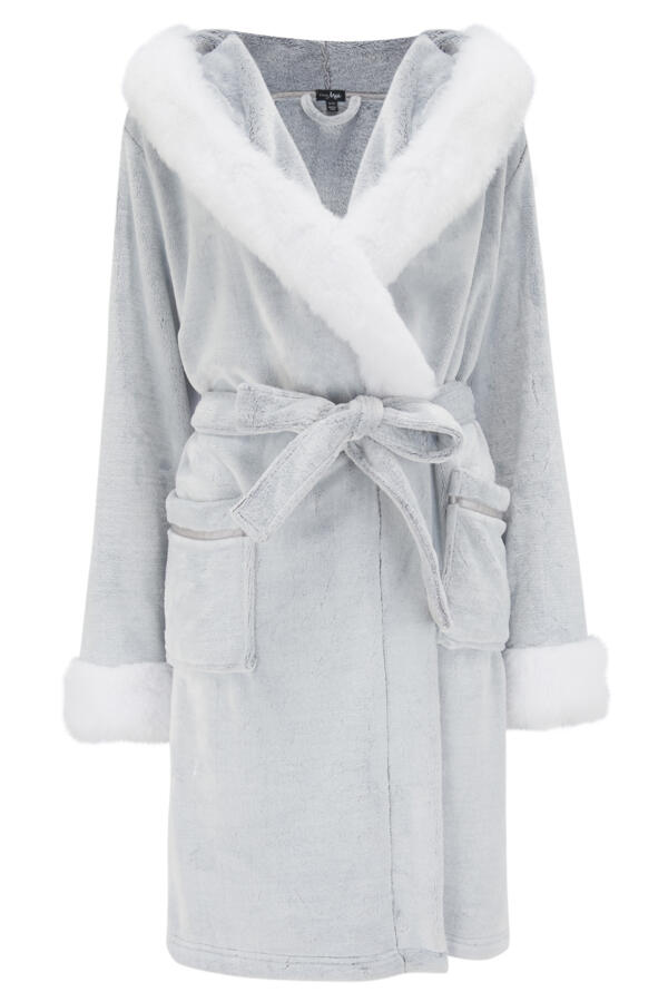 Cosy Faux Fur Trim Hooded Dressing Gown