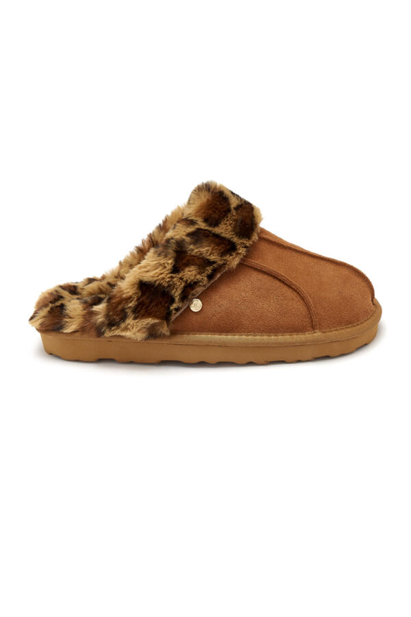 Faux Fur Trim Suede Mule Slipper