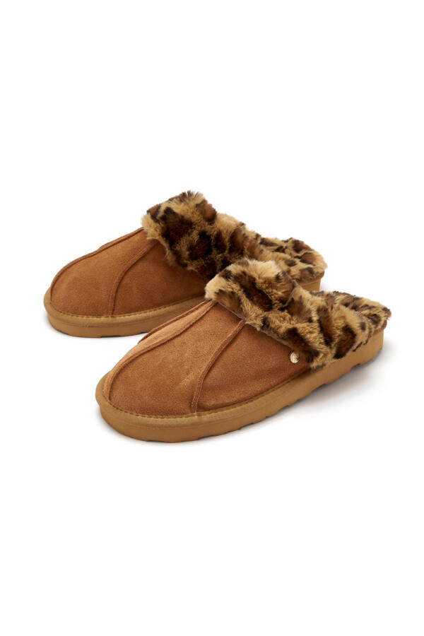 Faux Fur Trim Suede Mule Slipper