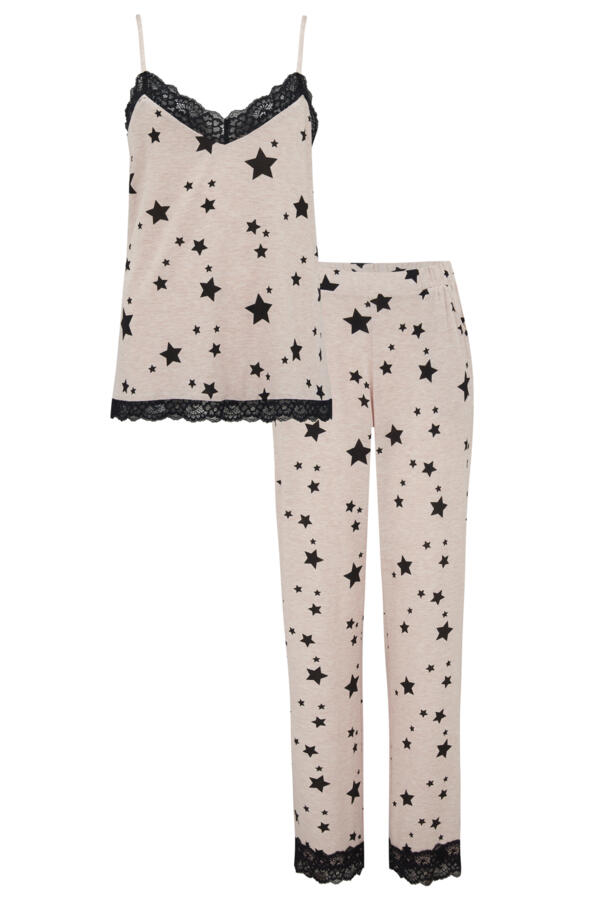 Star Print Jersey Lace Trim Cami and Trouser Pyjama