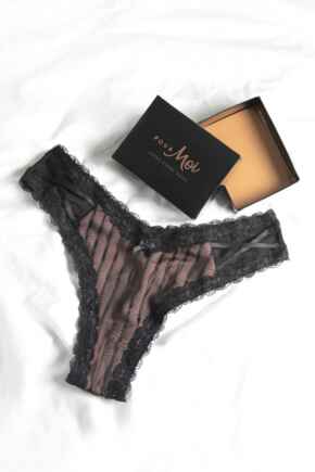 Gift Boxed Luxe Linear V Shaped Brazilian Brief - Black