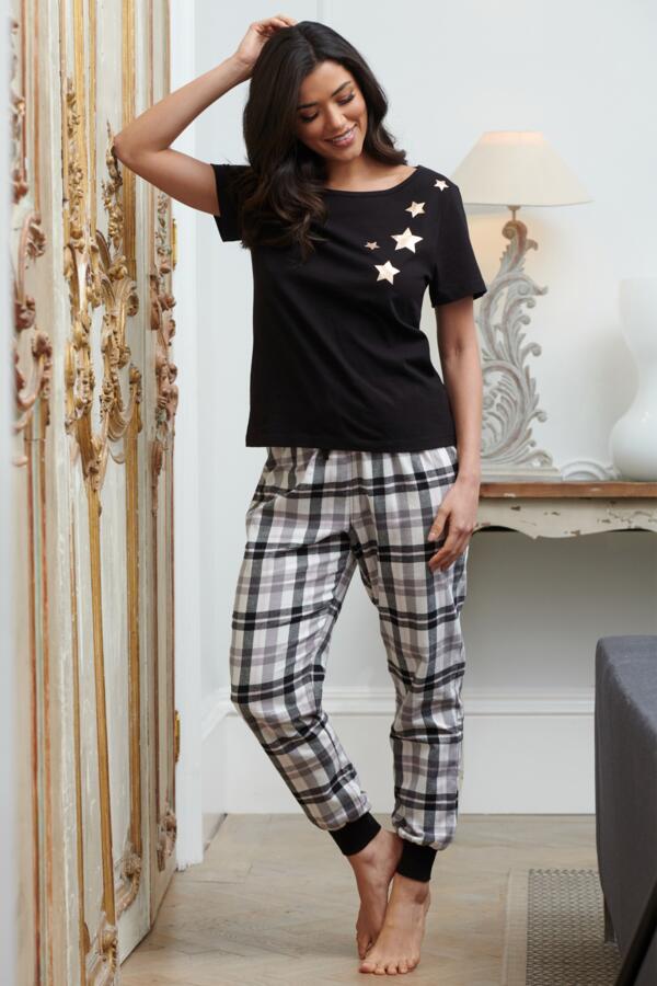 Cosy Check Trouser and Jersey T-Shirt Pyjama