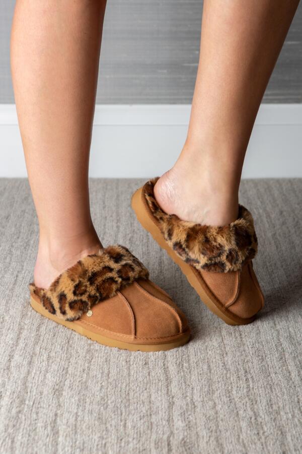 Faux Fur Trim Suede Mule Slipper