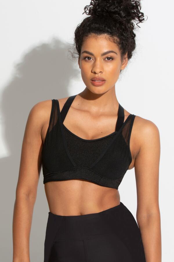 Energy Infinite Double Strap Lightly Padded Convertible Sports Bra - Black