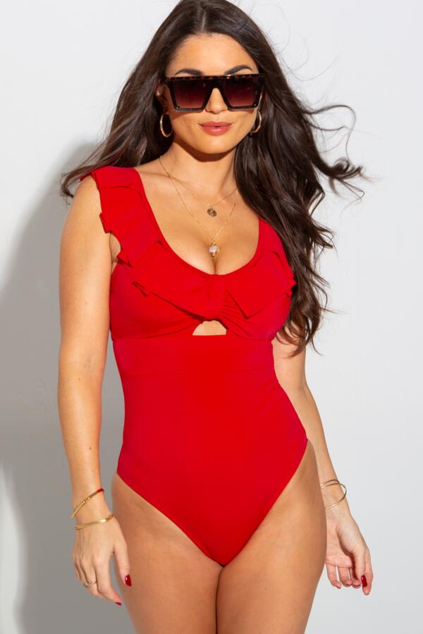 Space Frill Non-Wired Swimsuit - Red