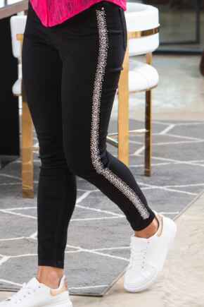Alexa Diamante Trim Skinny Jeans - Black